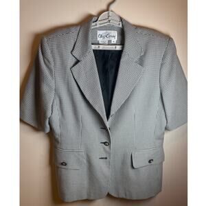 Oleg Cassini Women’s Houndstooth Blazer Size 14 Black White Short Sleeve